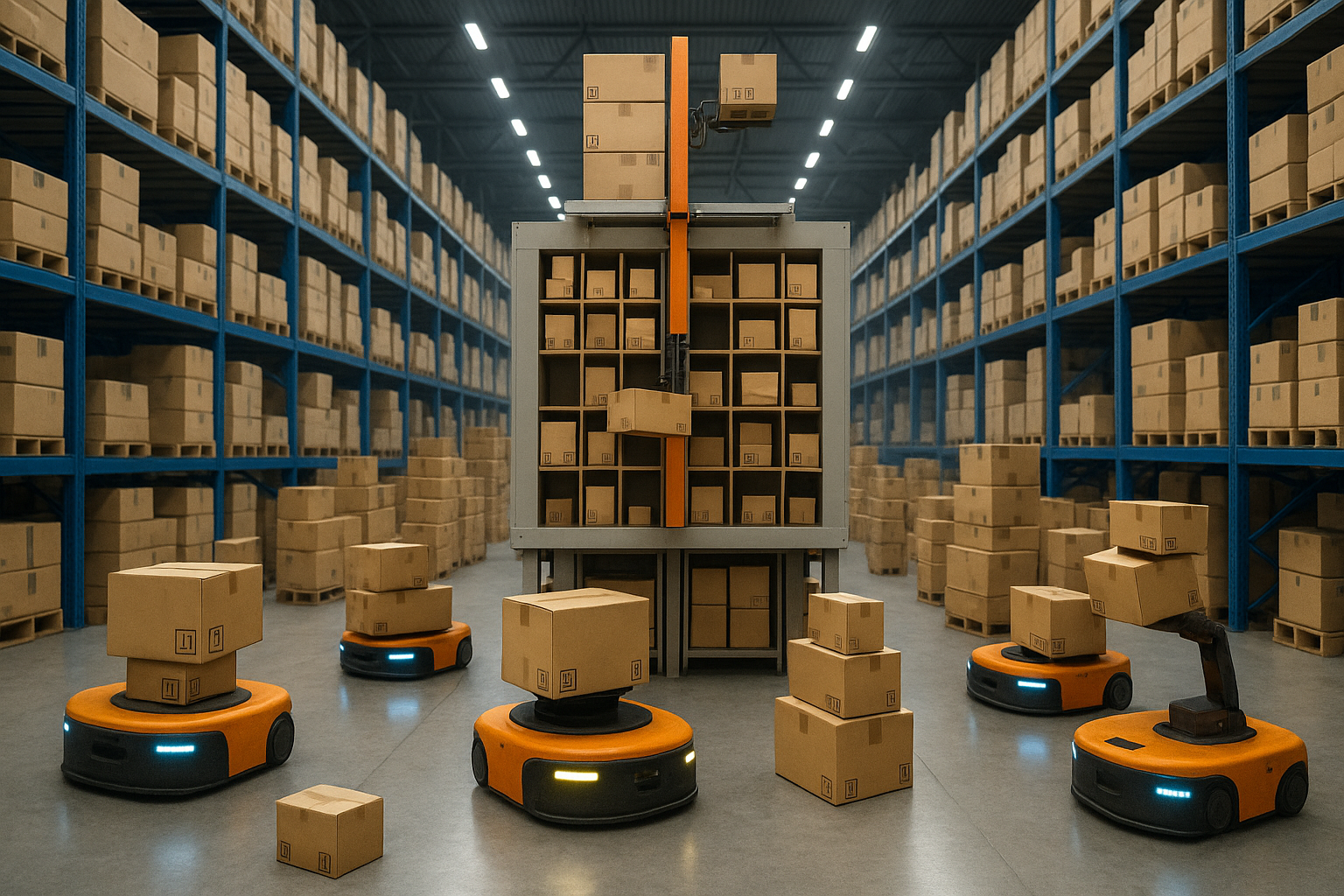 boom dell'ecommerce 2025, smistamento pacchi, magazzini automatizzati, robot nei magazzini, magazzini amazon