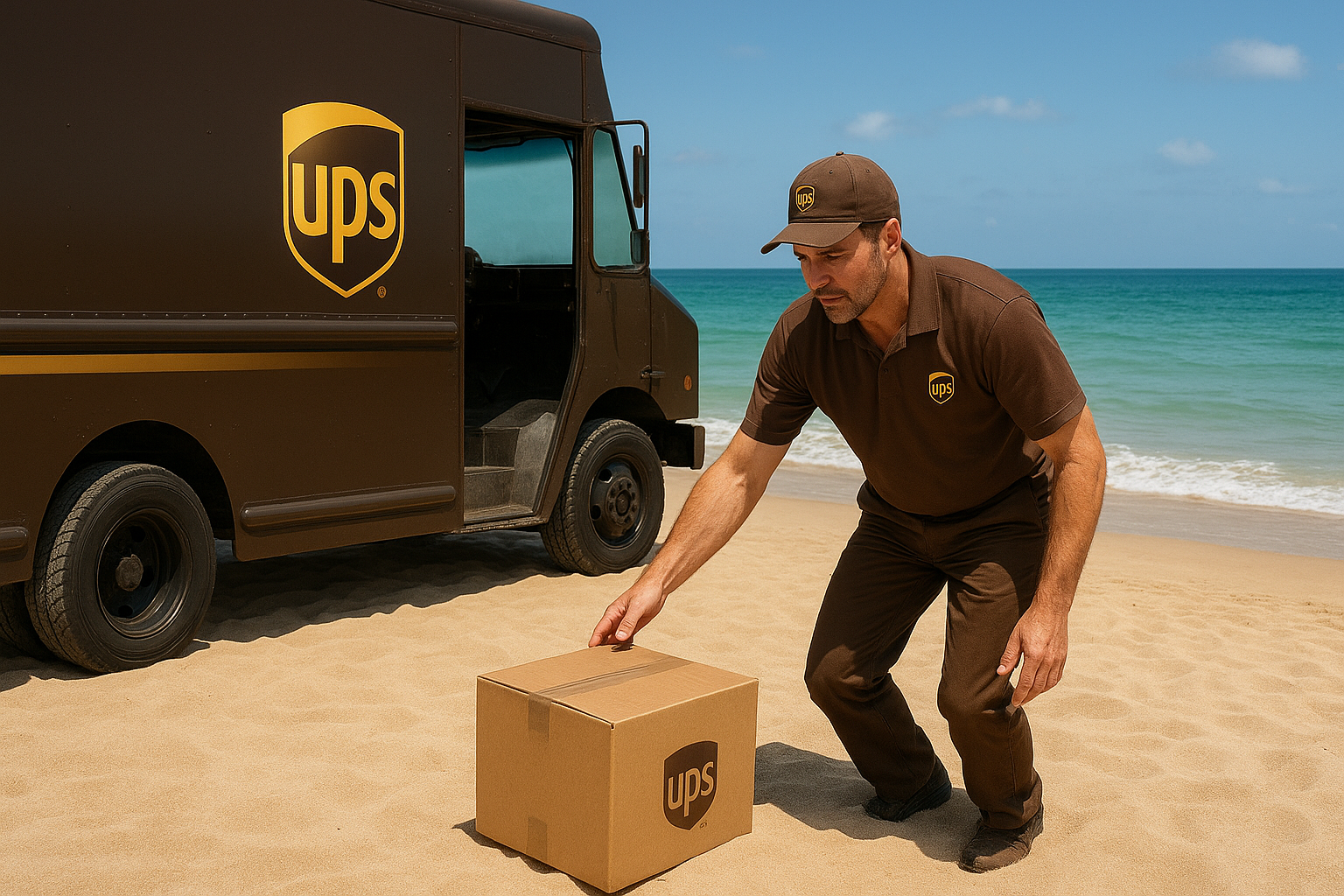 corriere ups, corrieri ups, ups, consegne strane, le consegne più strane, consegne bizzarre, consegne in spiaggia